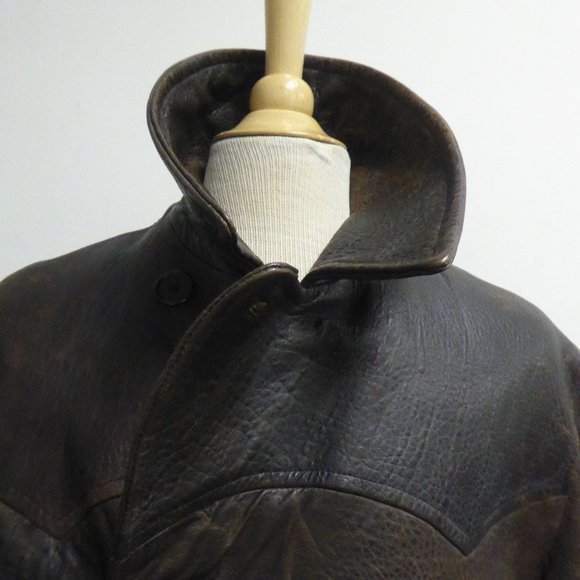 MICHAEL HOBAN NORTH BEACH BROWN LEATHER PEA COAT M - Picture 4 of 12
